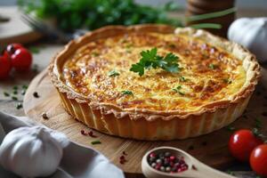 ai generato francese culinario eredità perfezionamento quiche Lorena. generativo ai foto