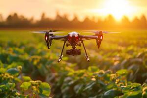 ai generato agricoltura fuco volante su il campo. concetto fuco sondaggio nel agricoltura. generativo ai foto