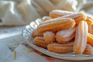 ai generato churros con cannella e zucchero. generativo ai foto