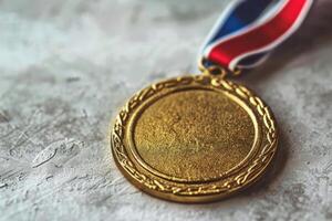 ai generato vuoto d'oro medaglia. trofeo premio. simbolo di trionfo e comando. generativo ai foto