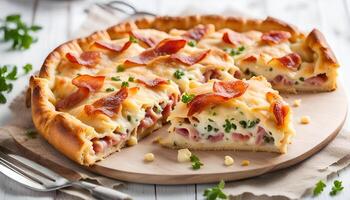 ai generato fatti in casa croziflette fatto con Bacon, prosciutto, formaggio, crema foto