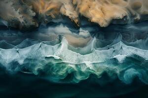 ai generato un aereo Visualizza di un' sereno turchese fiume avvolgimento attraverso un' lussureggiante gola con denso verdura e roccioso scogliere, Incapsulando il tranquillo bellezza e intatto natura selvaggia. foto