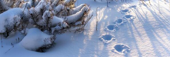 ai generato sblocco natura segreti, animale puntamento e neve Stampa identificazione - decifrare a piedi modelli per identificare natura brani nel il neve foto