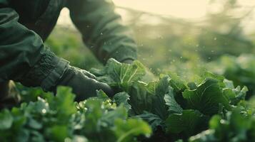 ai generato donna raccolta fresco verdure su azienda agricola. Ritaglia, verdura, raccolto, agroalimentare, agricoltura foto