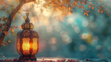 ai generato Ramadan lanterna decorazione sfondo con copia spazio. Islam, religione, cultura, Festival, islamico foto