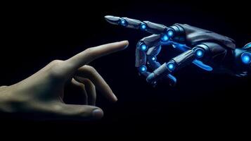 ai generato robot dito fabbricazione contatto con umano dito, generativo ai foto