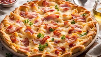 ai generato fatti in casa croziflette fatto con Bacon, prosciutto, formaggio, crema foto