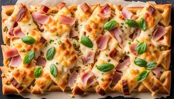 ai generato fatti in casa croziflette fatto con Bacon, prosciutto, formaggio, crema foto