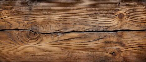 ai generato di legno sfondo striscione, Marrone solido legna struttura con un' crepa nel il mezzo foto