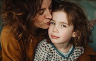 ai generato un' amorevole madre baci sua giovane figlia, puro connessione foto