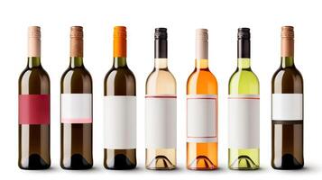 ai generato collezione di vuoto vino bottiglie modello su bianca sfondo per Prodotto il branding e pubblicità. creato con generativo ai foto
