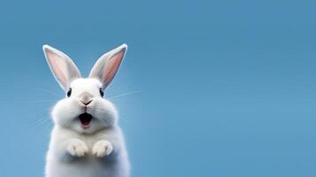 ai generato gioioso e giocoso bianca coniglio un' carino e sorridente Pasqua animale domestico. creato con generativo ai foto