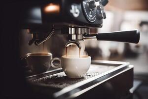 ai generato appena fermentato caffè espresso scrosciante a partire dal caffè macchina a bar. creato con generativo ai foto