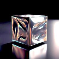ai generato raggiante olografico cubo. astratto forma. foto