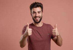 ai generato contento uomo con positivo gesto foto