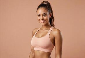 ai generato in forma donna nel rosa gli sport reggiseno foto