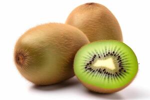 ai generato fresco Kiwi frutta e segmenti su bianca sfondo. creato con generativo ai foto