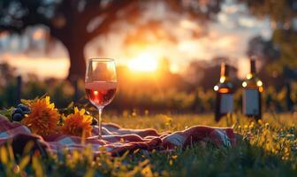 ai generato picnic su un' erba campo foto