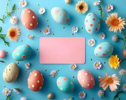 ai generato Pasqua cartone animato colore uova con copyspace, Pasqua sfondo foto