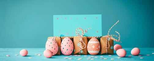 ai generato Pasqua cartone animato colore uova con copyspace, Pasqua sfondo foto