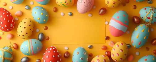 ai generato Pasqua cartone animato colore uova con copyspace, Pasqua sfondo foto