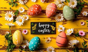 ai generato Pasqua cartone animato colore uova con copyspace, Pasqua sfondo foto