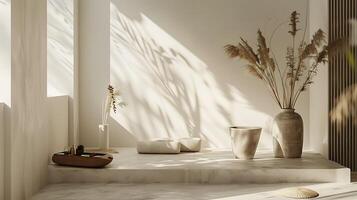 ai generato minimalista casa arredamento con naturale leggero e pianta foto