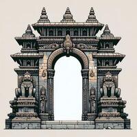 ai generato un' avvicinamento raffigurazione di un' Esposto alle intemperie pietra Ingresso cancello per un' nepalese tempio, ornato con intricato intagli e custode statue. foto