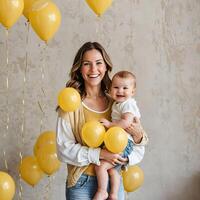 ai generato contento compleanno festeggiare con palloncini e un' sorridente bambino foto