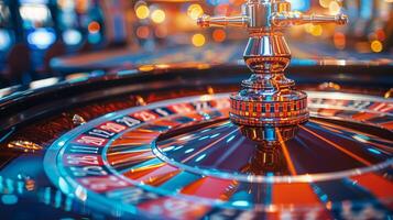 ai generato brillantemente illuminato casinò roulette tavolo foto