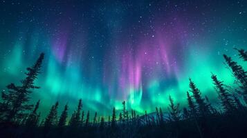 ai generato colorato aurora foro al di sopra di acqua foto