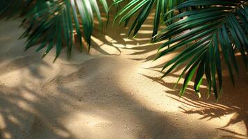 ai generato palma albero getto ombra su sabbia foto