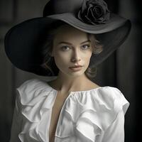 ai generato monocromatico a strisce moda con elegante cappello foto