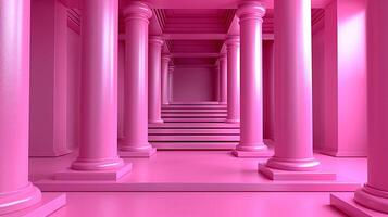 ai generato un' rosa camera con colonne e le scale foto