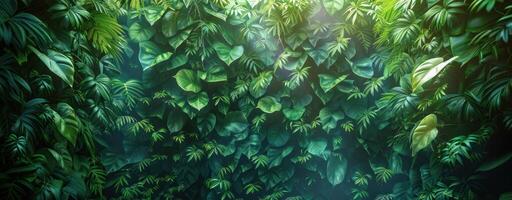 ai generato un' tropicale pianta parete con verde le foglie foto