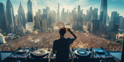 ai generato un' dj fabbricazione musica nel il mezzo di un' città foto