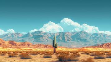 ai generato un' deserto paesaggio, con rotolamento sabbia dune allungamento in il distanza e un' singolo cactus foto