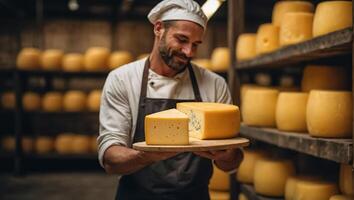 ai generato uomo con formaggio nutrizione tradizionale foto