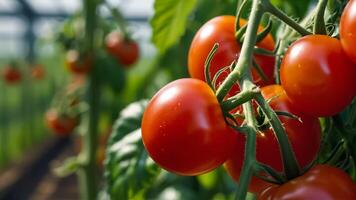 ai generato maturo pomodoro nel un' serra foto