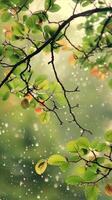 ai generato gocce di pioggia scintillante su vivace verde le foglie nel natura foto