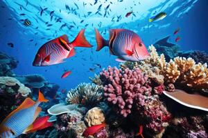 ai generato pesce al di sopra di un' corallo scogliera nel il mare. foto