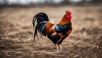 ai generato un' Gallo è in piedi nel un' campo foto