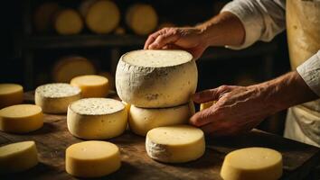 ai generato dell'uomo mani con formaggio foto