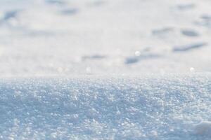 bellissimo neve campo su un' soleggiato giorno. neve nel inverno. brina foto