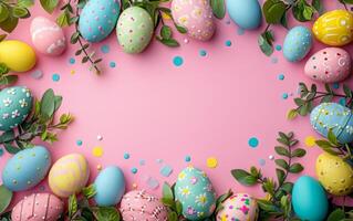 ai generato rosa ambientazione con un Pasqua uovo design foto
