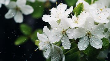 ai generato fresco primavera fiori con gocce di pioggia foto