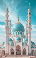 ai generato sofisticato moschea sotto un' chiaro cielo foto