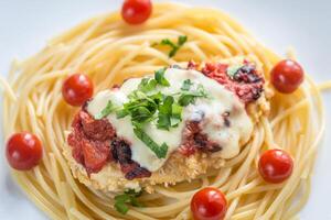 al forno pollo con parmigiano e Mozzarella foto