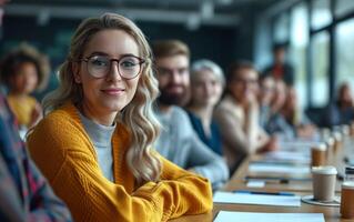 ai generato diverso attività commerciale squadra nel un' seminario foto