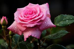 ai generato il incantevole bellezza di dopo il pioggia rosa Rose foto